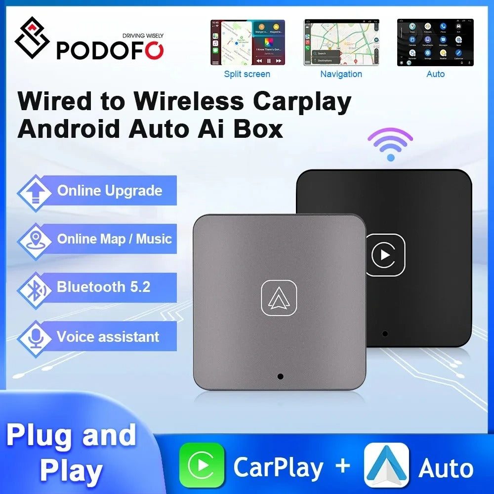 Podofo A3412 - CarPlay Dongle Android Auto Ai Box Wireless Auto Adapter  Bluetooth